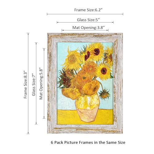 Rustic Distressed Retro Style White Photo Frame 5x7 Picture Frame Set of 6 with Real Glass for Pictures 4x6 with Mat or 5x7 Without Mat, Wall Gallery or Tabletop display - size: 5x7(set of 6)