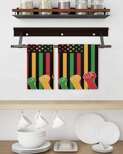 Juneteenth Hand Towels Set, Waffle Weave Kitchen Towels 2 Pieces, Black History Month Flag African American Microfiber Hair Face Bath Tea Towel Absorbent Quick Drying Cleaning Dish Cloths, 15.7"x23.6" - size: 2PCS,15.7"x23.6"