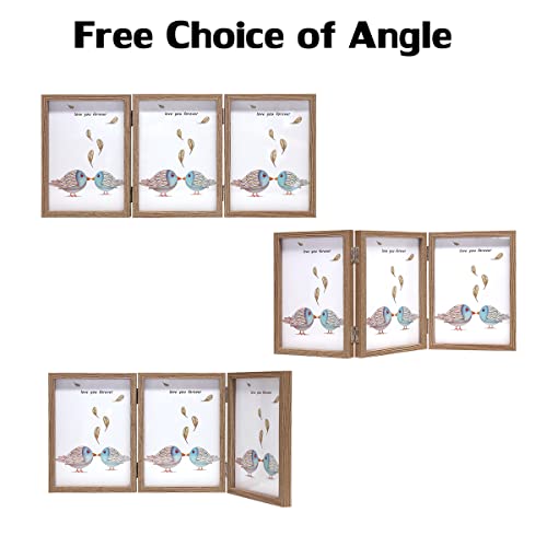 3 Picture Frame 4x6 Triple Hinged MDF Wood Grain with Glass Front Three Opening Photo Frame Stand Vertical on Tabletop | Trifold Photo Frame, Hinged Foldable, Crystal Clear Real Glass - color: Wood Grain, size: 4x6