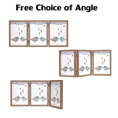 3 Picture Frame 4x6 Triple Hinged MDF Wood Grain with Glass Front Three Opening Photo Frame Stand Vertical on Tabletop | Trifold Photo Frame, Hinged Foldable, Crystal Clear Real Glass - color: Wood Grain, size: 4x6