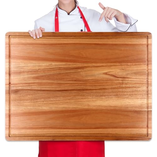 20" XL Extra Large Wood Cutting Boards for Kitchen Acacia Charcuterie Board | Hardwood Solid Chopping Board Meat Big Wooden Cutting Board Non Toxic Turkey Serving Bread Cheese Boards Butcher Block - size: 20"L x 15"W