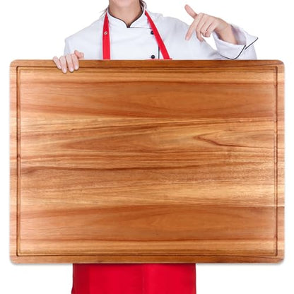 20" XL Extra Large Wood Cutting Boards for Kitchen Acacia Charcuterie Board | Hardwood Solid Chopping Board Meat Big Wooden Cutting Board Non Toxic Turkey Serving Bread Cheese Boards Butcher Block - size: 20"L x 15"W