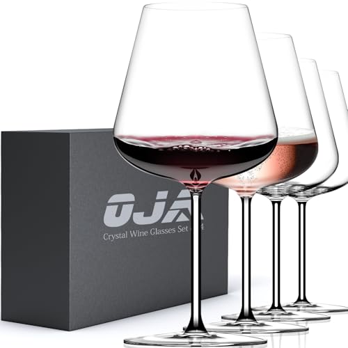 OJA Wine Glasses Set, Crystal Large Red Wine Glass Set of 4, 28 oz | Hand Blown, Clearer, Lighter for Tasting, Unique Gifts for Anniversary, Birthday, Wedding, Father's Day - style: Set of 4-28oz