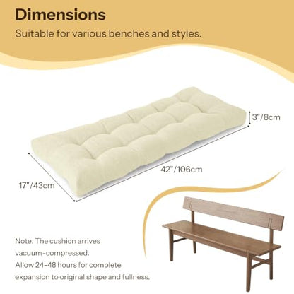 Bench Cushions for Indoor Furniture 42"X17"X3", 1 PC, Cream | 3"/8 cm Thick, Soft Non-Slip Window Seat Cushion, Tufted Bench Seat Cushion for Dining, Piano Benches and Window Seats - color: Cream