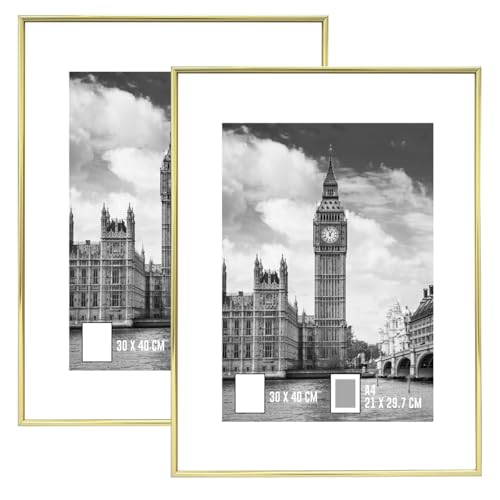 GOmaize Front Loading Aluminum alloy Gold Picture Frame 30x40cm Set of 2 Wall Mounting - color: Gold, size: A3