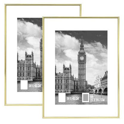 GOmaize Front Loading Aluminum alloy Gold Picture Frame 30x40cm Set of 2 Wall Mounting - color: Gold, size: A3