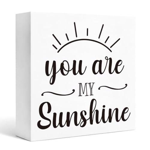 Inspirational Shelf Decor Sign, You Are My Sunshine White Wooden Box Block Plaque for Bedroom Nursery Tabletop Display, Rustic Farmhouse Accent Gift 5x5 Inches - color: Homre Sign 14