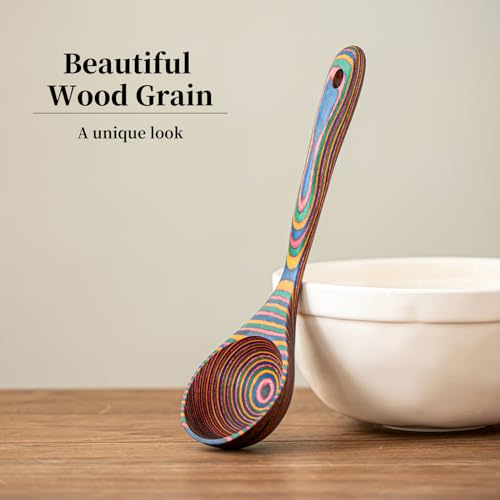 Gudamaye Pakkawood Rainbow Deep Soup Ladles,Pakkawood Ladle,10.6 inch Big Soup Ladle for Cooking,Deep Ladle Spoons,Wood Ladle, Wood Kitchen Utensils Set, Wooden Spoons for Cooking - style: 1 PC Rainbow Ladle