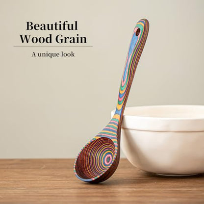 Gudamaye Pakkawood Rainbow Deep Soup Ladles,Pakkawood Ladle,10.6 inch Big Soup Ladle for Cooking,Deep Ladle Spoons,Wood Ladle, Wood Kitchen Utensils Set, Wooden Spoons for Cooking - style: 1 PC Rainbow Ladle