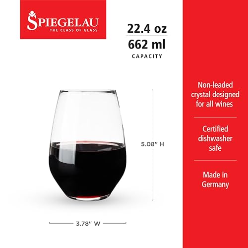 Spiegelau Authentis All Purpose Tumblers, Large Crystal Clear Stemless Glasses for Red and White Wines for Housewarming Gifts, Holiday Celebrations, Picnic, Home Bar, 22.4 oz, Set of 4 - style: XXL tumbler
