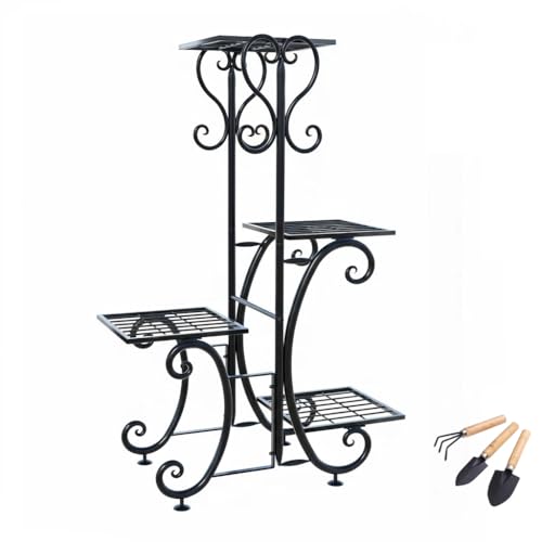 Metal Plant Stand, Indoor Outdoor Flower Pot Stand Display Stand - Forged Iron Corner Multi-Tiered Planting Organizer, Suitable for Garden, Terrace, Lawn, Balcony, Office And Store Display, Halloween Decoration Gift, Suitable for Home (Black) - color: Bla