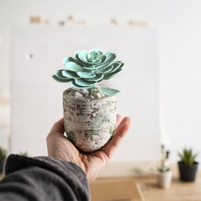 2Pcs Artificial Succulent Plants, Lotus Flower Realistic Fake Succulents, Blue Green - color: Blue Green