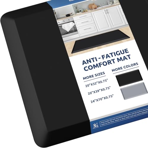0.8" Thick Kitchen Mat Cushioned Anti Fatigue Rug Comfort Floor Mats | Water-Resistant, Non-Slip, Easy to Clean Comfort Floor Mat for Kitchen, Sink & Office, Multiple Colors & Sizes, 39" x 20" - color: Black, size: 39"L x 20"W x 0.8"Th