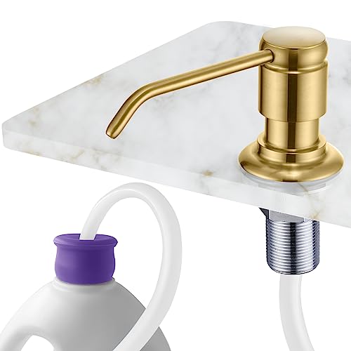 Gagal Kitchen Sink Soap Dispenser (Brushed Gold) and Extension Tube Kit for Kitchen Sink, Complete Brass Head with 40" Silicone Tube Connect to The Bottle Directly, Say Goodbye to Frequent Refills - color: Gold