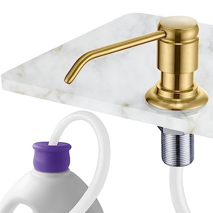 Gagal Kitchen Sink Soap Dispenser (Brushed Gold) and Extension Tube Kit for Kitchen Sink, Complete Brass Head with 40" Silicone Tube Connect to The Bottle Directly, Say Goodbye to Frequent Refills - color: Gold