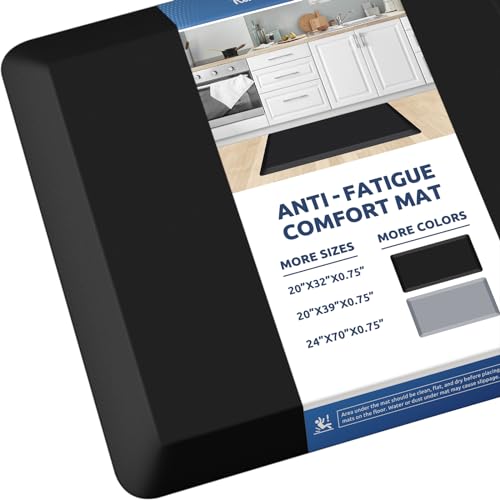 0.8" Thick Kitchen Mat Cushioned Anti Fatigue Rug Comfort Floor Mats | Water-Resistant, Non-Slip, Easy to Clean Comfort Floor Mat for Kitchen, Sink & Office, Multiple Colors & Sizes, 70" x 24" - color: Black, size: 70"L x 24"W x 0.8"Th