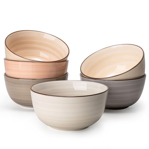 Sweese 20 Oz Porcelain Cereal Bowls - Multicolor Set of 6, Dishwasher Safe, for Soup, Salad, Rice, Kitchen Decor - color: Neutral, size: 20 Ounce