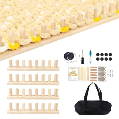 WodGod 62.8” Chunky Blanket Loom Kit, Knitting Loom for Chunky Yarn, Modular Yarn Loom for Blankets with Storage Bag, Anti-Slip Base, Premium Rubber Wood Loom Knitting Set - color: 62.8”