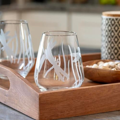 Rolf Glass Dragonfly Stemless Wine Glass 18oz - Tumbler Wine Glasses Set of 2 – Made in the USA - Etched Stemless Wine Glasses -(Set of 2) - color: Stemless 2 Set