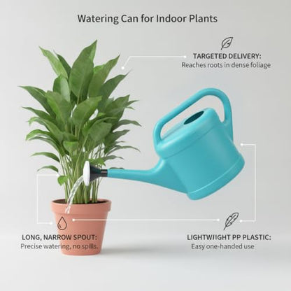 Long Spout Watering Can for Indoor Plants, Lightweight Blue PP Plastic with Narrow Tip for Precise Pouring - size: 16.54 x 3.94 x 13.39 in