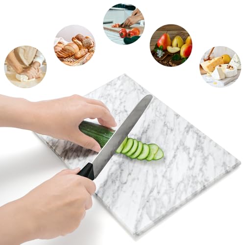 Hiceeden 8 x 12 Inches Marble Cutting Board, Stone Cutting Board with Non-Slip Feet for Kitchen Countertop, Rectangular Serving Slab for Charcuterie, Cheese, Pastry, Scratch & Heat Resistant, White