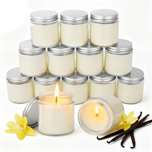 24 PCS 4oz White Soy Wax Candles, Classic Vanilla Scented Candle Gift Set | Warm & Cozy Bulk Favors for Weddings, Housewarming, Holiday Parties | Relaxing Home Fragrance. - color: Vanilla
