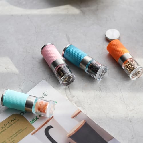 VEVOK CHEF Small Salt and Pepper Grinder 4Pcs Portable Mini Glass Salt Spices Grinder Ceramic Salt Black Pepper Shakers Tiny Pepper Mill Salt Grinder for Travel Lunch Box Kitchen Gift - color: colorful