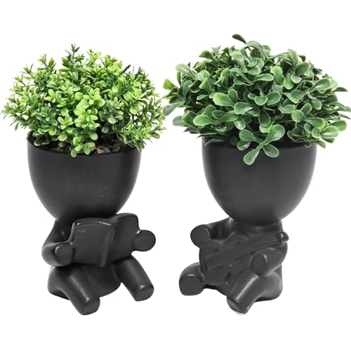 Zerzsy 2 Pack Artificial Plants Desk Decorations, Cute Decorative Plants for Women, Small Fake Succulents Black Pot for Bathroom Bedroom Home Shelf Green Decor - color: Black