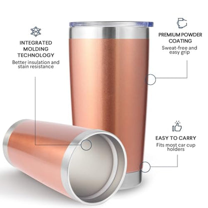 Volhoply 20oz Stainless Steel Tumbler with Lid and Straw Bulk 4 Pack,Double Wall Insulated Travel Ice Coffee Mug Fits Cup holder,Powder Coated Cups for Hot/Cold Drinks,Gifts for Women（Rose Gold,4 Set） - color: Rose Gold