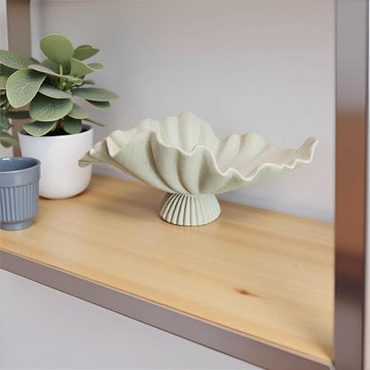 16" Large Decorative Bowl decor, Modern Home Decor,Stylish Key Bowl for Entry Table,Scalloped Decorative Bowls (Light Gray-With base, 16.14inch)