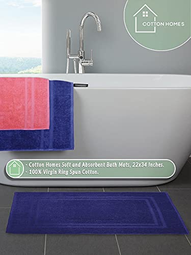 Bella Vista Cotton Bath Mat 2 Pc Set with Free 4 Washcloths-Washable, Soft and Absorbent, 22 x 34 Inches- Virgin Ring Spun Cotton. by Cotton Homes(Set of 2 Piece Bath Mats, Navy Blue) - color: Navy Blue, size: Set Of 2 Piece Bath Mats