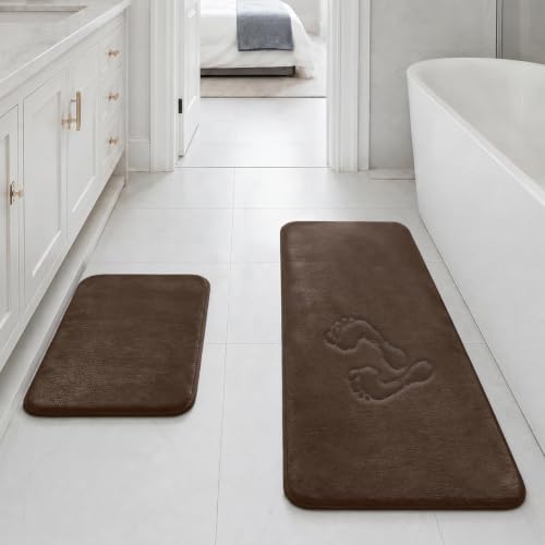 Bathroom Rugs Sets 2 Piece, Non-Slip & Quick Dry Bath Mat Set, Ultra Soft Velvet Bath Rugs for Bathroom, Toilet and Shower Floor, Brown - color: Brown, size: 17"x24"+20"x48"