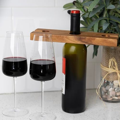Ironwood Gourmet Acacia Wood Wine Glass Holder for Wine Bottles, Holds 2 Wine Glasses - size: 1 Bottle and 2 Glasses