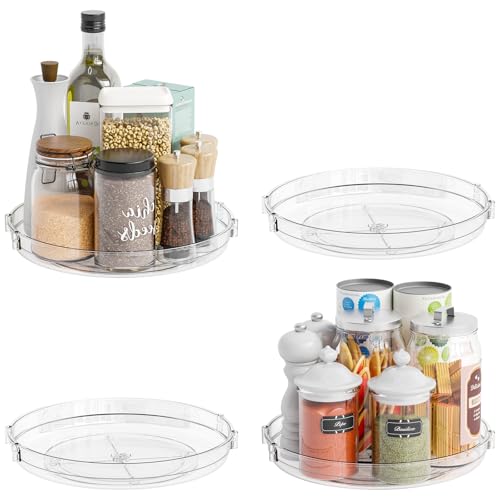 4 Pack Rotating Small Lazy Susan Turntable Organizer for Cabinet,9.5 Inch Clear Acrylic Spice Rack,Turn Table Organizers for Refrigerator,Kitchen,Pantry and Vanity Makeup,Bathroom Countertop Organizer - size: Pack of 4