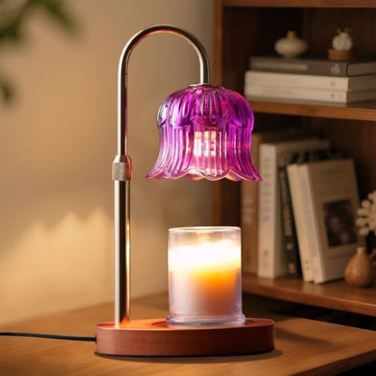 Candle Warmer Lamp with Timer: Dimmable Candle Warmer Lamps Height Adjustable Purple Flower Candle Lights - color: Purple