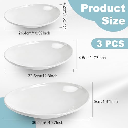 3 Pack Ceramic Oval Serving Dishes for Pasta, Porcelain Oval Serv | White Ceramic Dinner Plates, 14 Inch, 12 Inch, 10 Inch, for Party Dessert Food Sushi and Entertaining