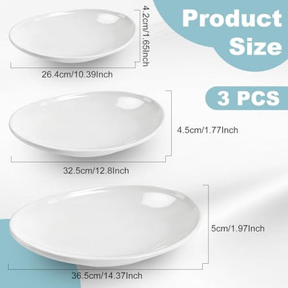 3 Pack Ceramic Oval Serving Dishes for Pasta, Porcelain Oval Serv | White Ceramic Dinner Plates, 14 Inch, 12 Inch, 10 Inch, for Party Dessert Food Sushi and Entertaining