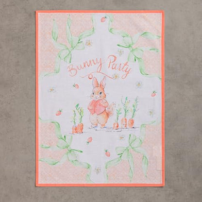 Maison d' Hermine Kitchen Towels Set of 3 Reusable 100% Cotton 27.50" x 20" | Cloth Tea Dish Towels Absorbent with Hanging Loop for Kitchen Dining Party Wedding Hotel Home Spring Summer - Bunny Party - color: 008 - Bunny Party