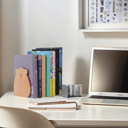 2-Pack Panda Beech Bookends, 5.9x4.7in | Solid Wood, Natural Grain, Non-Slip Base, Detachable, for Shelves/Desk/Kids Room - color: Beech Wood Panda