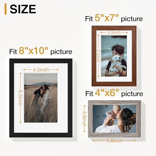Vittanly 12 Pack Gallery Wall Frame Set, Black, Walnut Brown, Dark Grey | Gallery Wall Frame Set: 4pcs 8x10, 4pcs 5x7 & 4pcs 4x6 Photos for Wall & Table, Picture Frames made of Engineered Wood - color: Black & Walnut Brown & Dark Grey