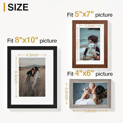 Vittanly 12 Pack Gallery Wall Frame Set, Black, Walnut Brown, Dark Grey | Gallery Wall Frame Set: 4pcs 8x10, 4pcs 5x7 & 4pcs 4x6 Photos for Wall & Table, Picture Frames made of Engineered Wood - color: Black & Walnut Brown & Dark Grey