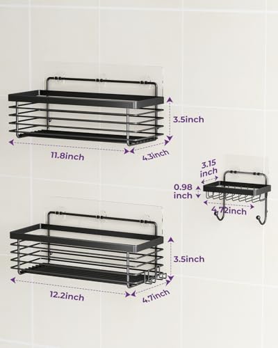 ODesign Shower Shelves Adhesive 3 Pack Stainless Steel Storage Shelve-Black | No drilling wall mounted,rust-resistant,large capacity,quick drainage,easy to clean,suitable for bathrooms and kitchens - color: Black