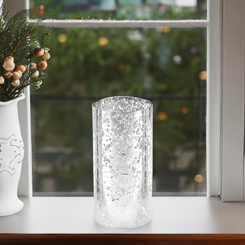 WGVI Hurricane Candle Holder Sleeve, W: 3", Ht: 6", Silver Speckled Glass Cylinder Open Both Ends, Chimney Tube Shade, 2 Pieces - color: Silver Speckle, size: 3x6"H