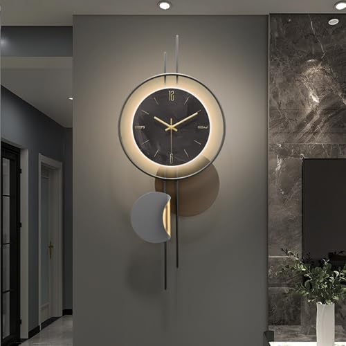 Modern Wall Clock for Living Room,Large Black Decorative Wall Clock with Light,Creative Silent Clock Battery Operated Metal Wall Art for Entryway/Bedroom/Office/Dinning Room/Kitchen Decor - size: 11"W x 26"H