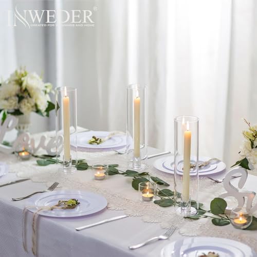 Hurricane Glass Candle Holders: 11.8" Tall Cylinder Cover Set of 10 | for 0.87" Taper, Windproof Chimney Cover, Clear Candlestick Holder for Wedding Table Centrepiece, Party, Birthday, Christmas - size: 11.8" H - 10 Pcs