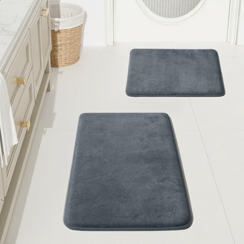 Bathroom Rugs Sets 2 Piece, Non-Slip & Quick Dry Bath Mat Set, Ultra Soft Velvet Bath Rugs for Bathroom, Toilet and Shower Floor, Grey - color: Grey, size: 17"x24"+20"x32"