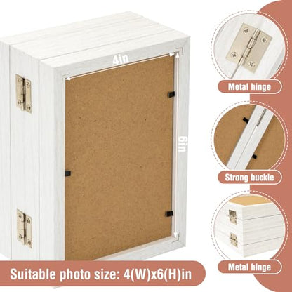 POILKMNI 4x6 In Four Picture Frame 4 Hinged Photo Frame with 4 Openings | Natural Wood Foldable Photo Frame High Definition Acrylic for Mothers Day Father's Day Christmas Gift, Family Picture, White - color: White, size: 4x6