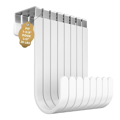 Over the Door Hooks, 8 Pack Heavy Duty Over Door Hanger with Non-Slip Rubber, Door Hooks for Hanging Towels, Coats, Bags, Space Saving Door Hanger Organizer for Living Room,Bathroom, Bedroom - color: White, 5.5 " Short, 8Pack
