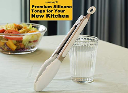 HINMAY Silicone Kitchen Tongs 9-Inch Basics Tongs, Set of 3 (White) - color: White