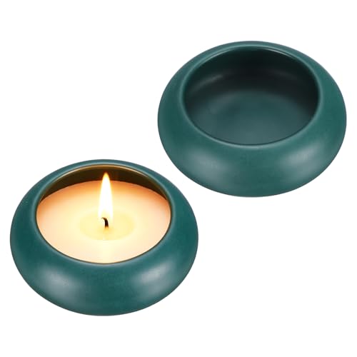 uxcell 2Pcs Pebble Tea Light Candle Holder, 1.2" Height Tealight Candle Holder Handcrafted Ceramic Decorative Calming Home Decor Accent for Table Centerpiece Wedding, Teal Green - color: Teal Green